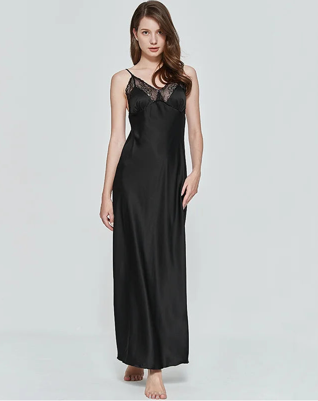 Robe de Nuit Longue Femme – Satin et Décolleté en Dentelle
