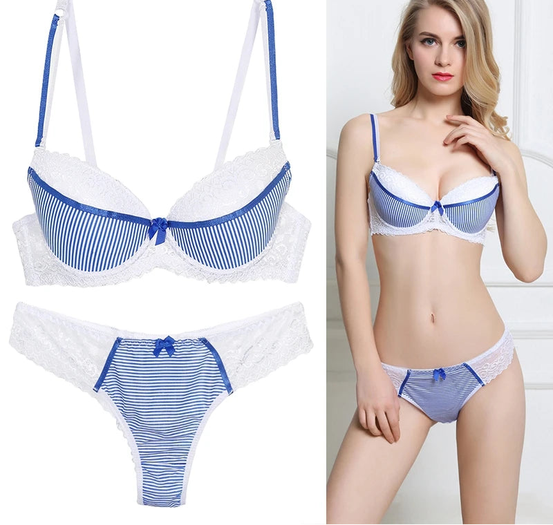 Ensemble Lingerie Femme – Soutien-Gorge Push-Up en Dentelle et String