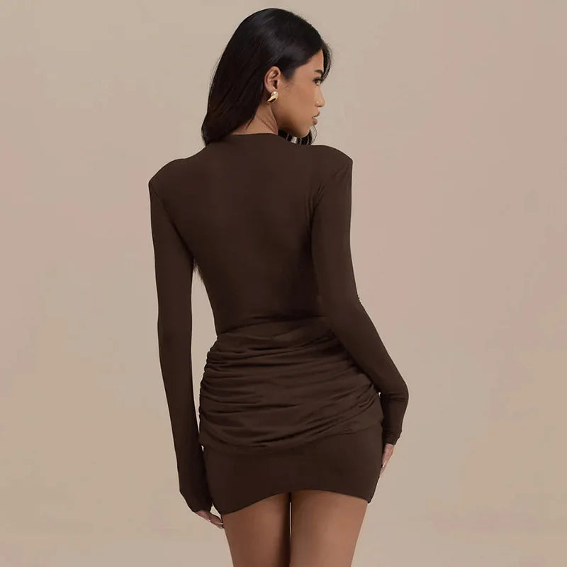 Robe Courte Femme Drapée à Manches Longues
