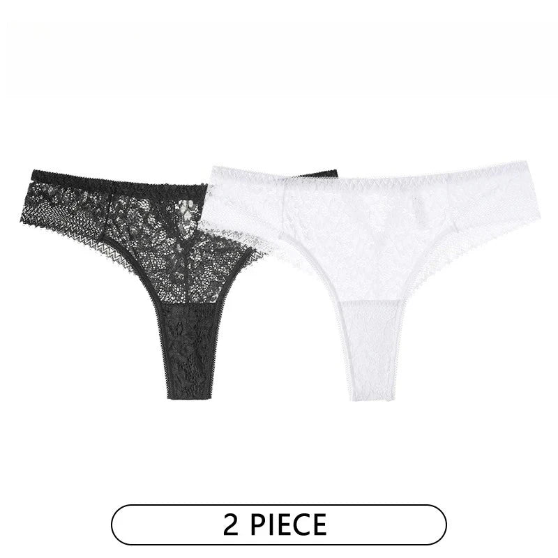 Lot de 2 Culottes Femme – Dentelle Brodée Taille Basse