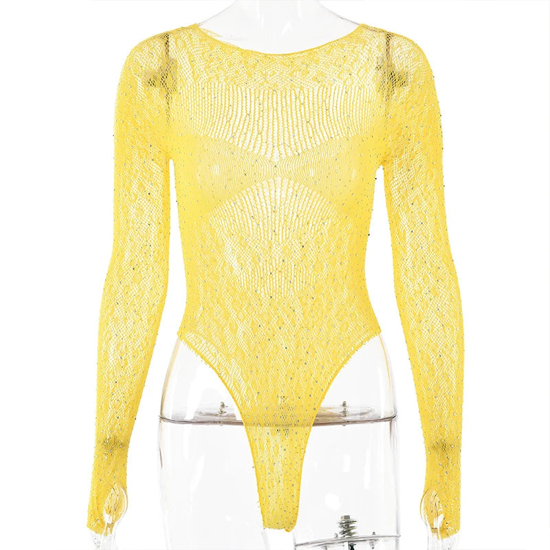 Combinaison transparente en maille pailletée pour femme