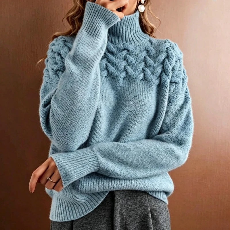 Pull Ample Femme – Maille Torsadée et Col Roulé
