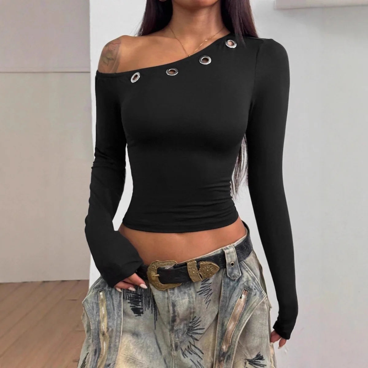 Crop Top Asymétrique Femme – Coupe Moulante Style Punk