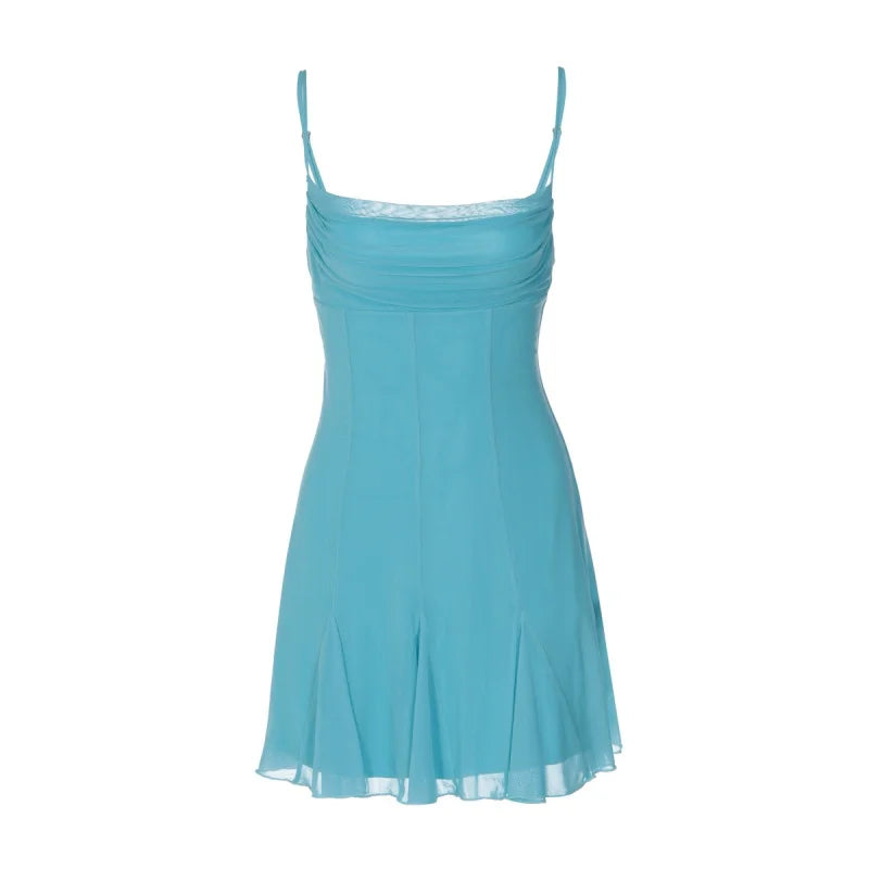 Robe courte femme bleue en maille extensible