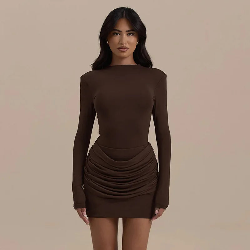 Robe Courte Femme Drapée à Manches Longues