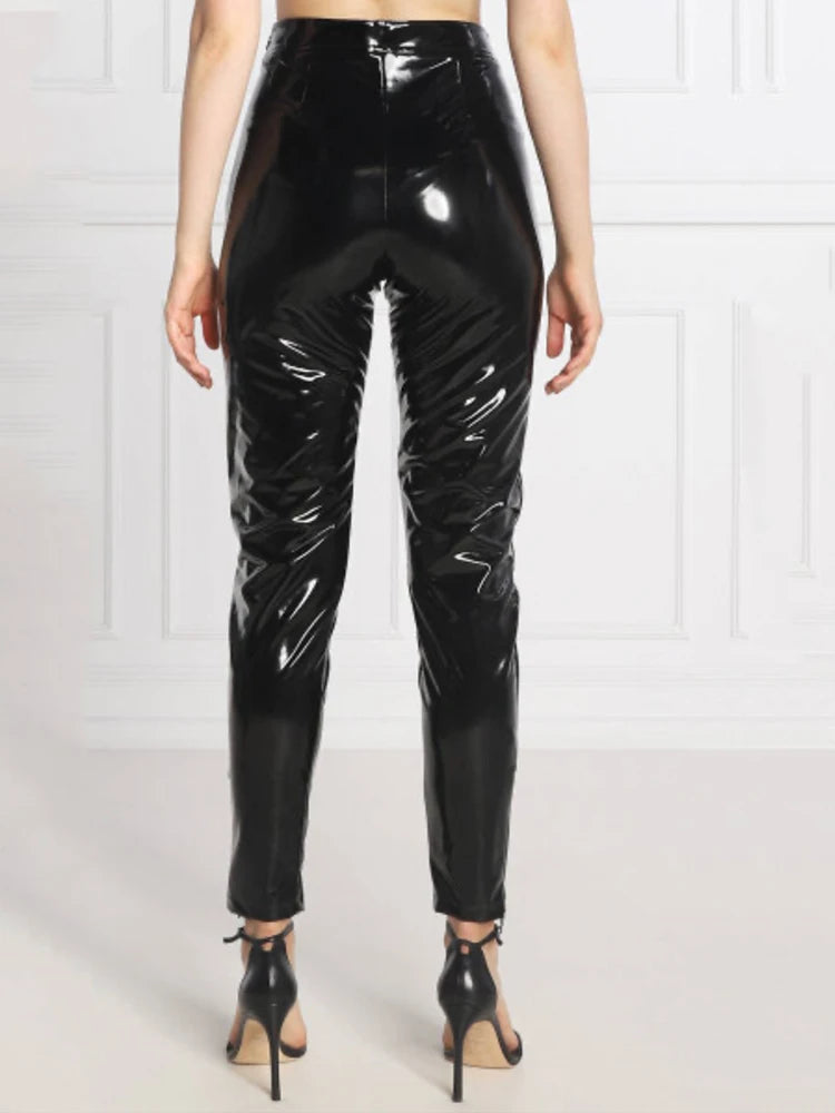 Legging Taille Haute en Similicuir Brillant Longueur Cheville