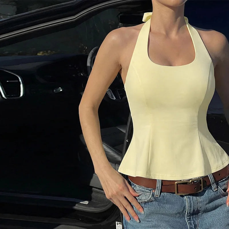 Débardeur Court Moulant Femme – Dos Nu Lacé