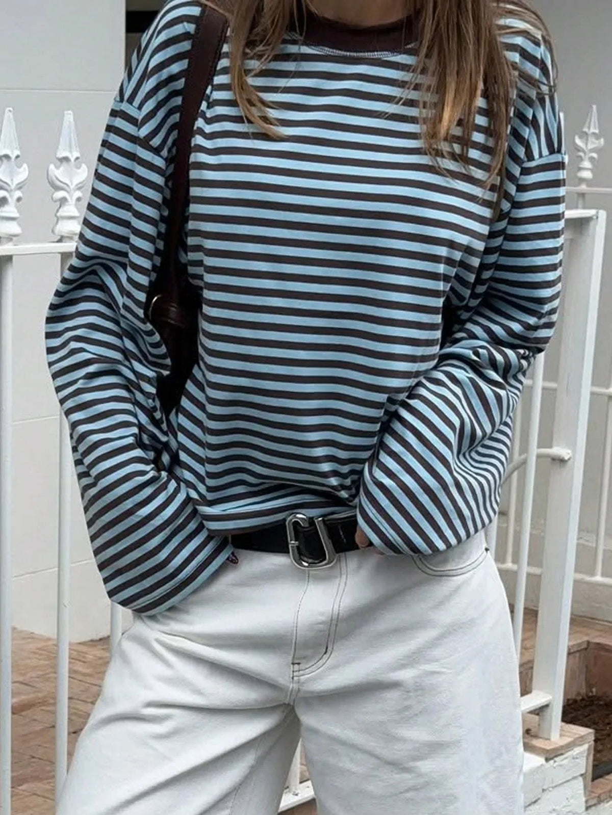 T-shirt Rayé Femme – Manches Longues et Couleurs Contrastées