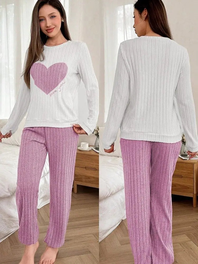 Pyjama à Cœurs Femme – Ensemble à Manches Longues