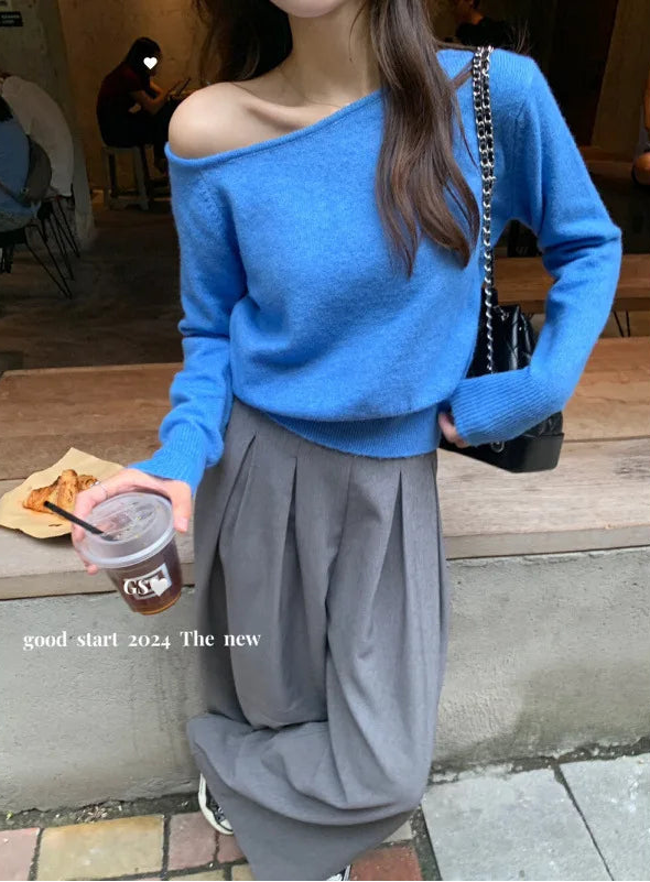 Haut Court en Maille Femme – Coupe Ample et Épaules Tombantes