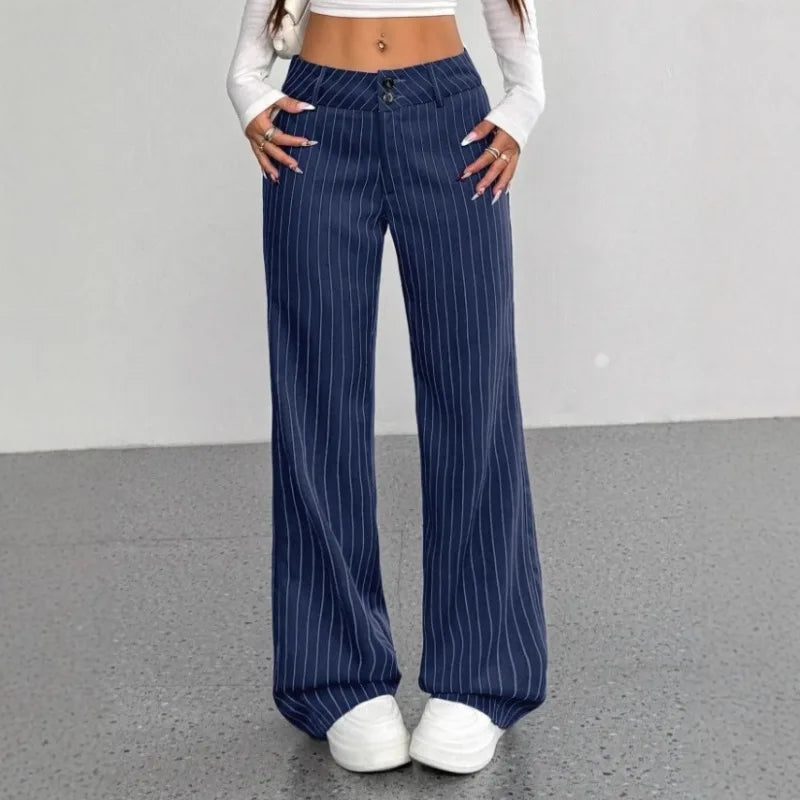 Pantalon Large Rayé Femme – Coupe Décontractée