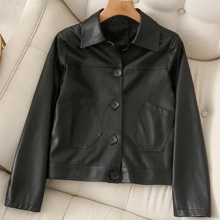 Veste courte femme en simili cuir style coréen