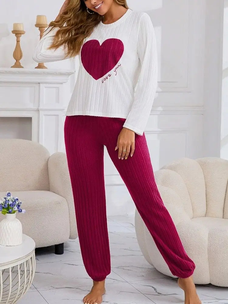 Pyjama à Cœurs Femme – Ensemble à Manches Longues