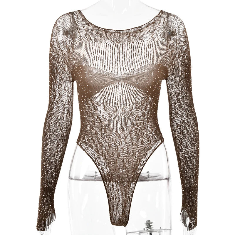 Combinaison transparente en maille pailletée pour femme