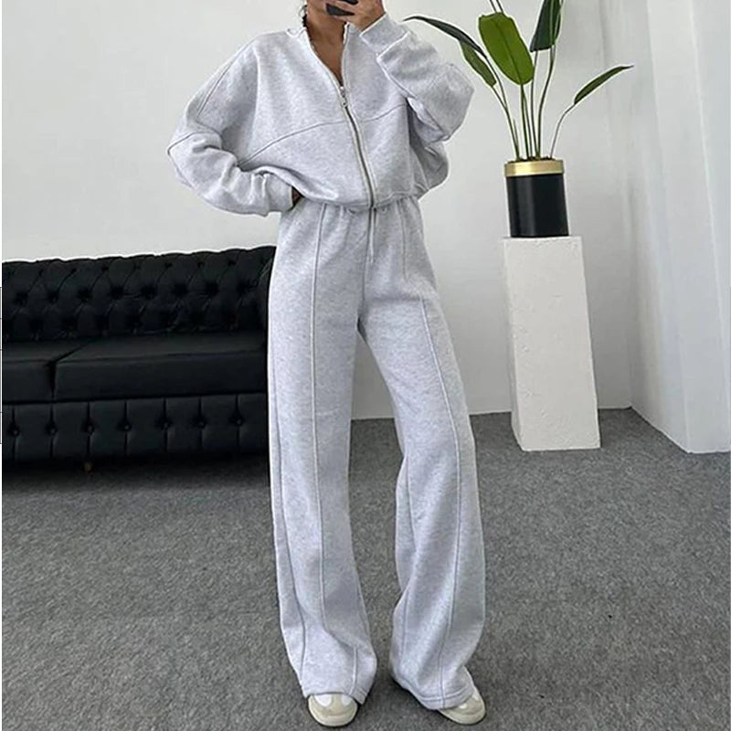 Ensemble Sportswear Femme – Cardigan Court Zippé et Pantalon