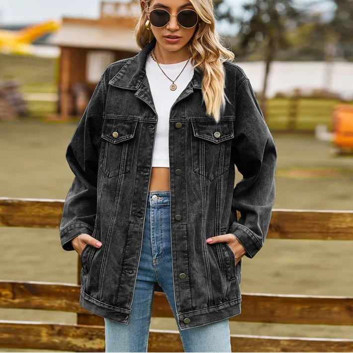 Veste en Jean Vintage Femme – Coupe Ample et Revers