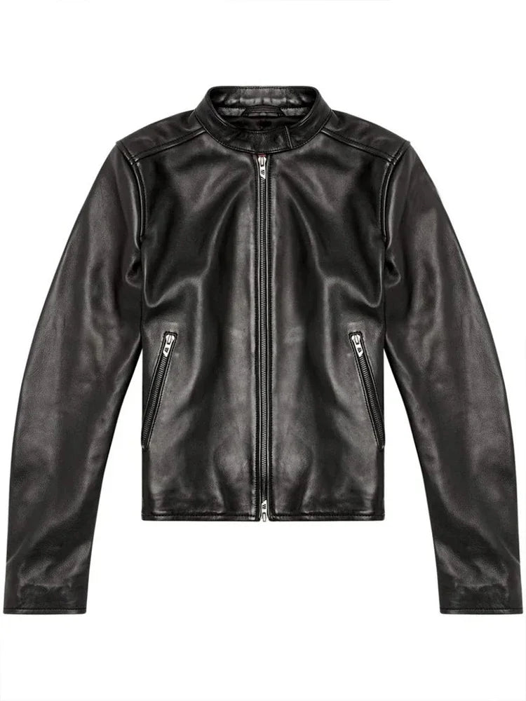 Veste Noire en Similicuir à Fermeture Zippée