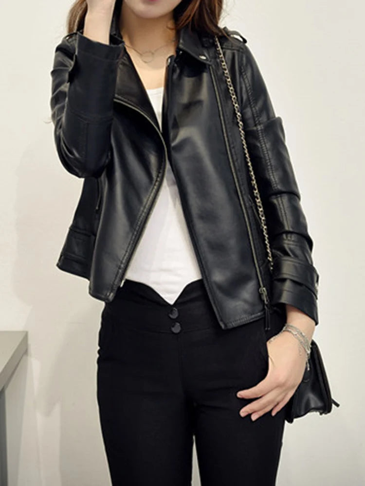 Veste biker femme beige en simili cuir