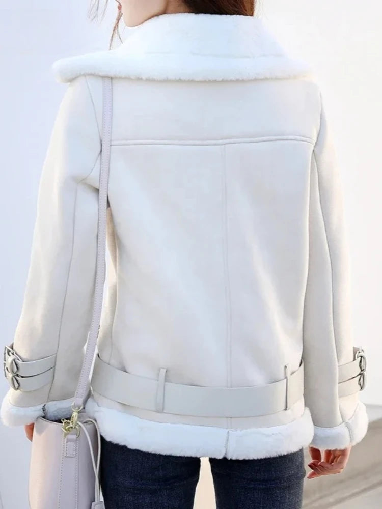 Veste courte femme effet peau de mouton vintage en simili cuir