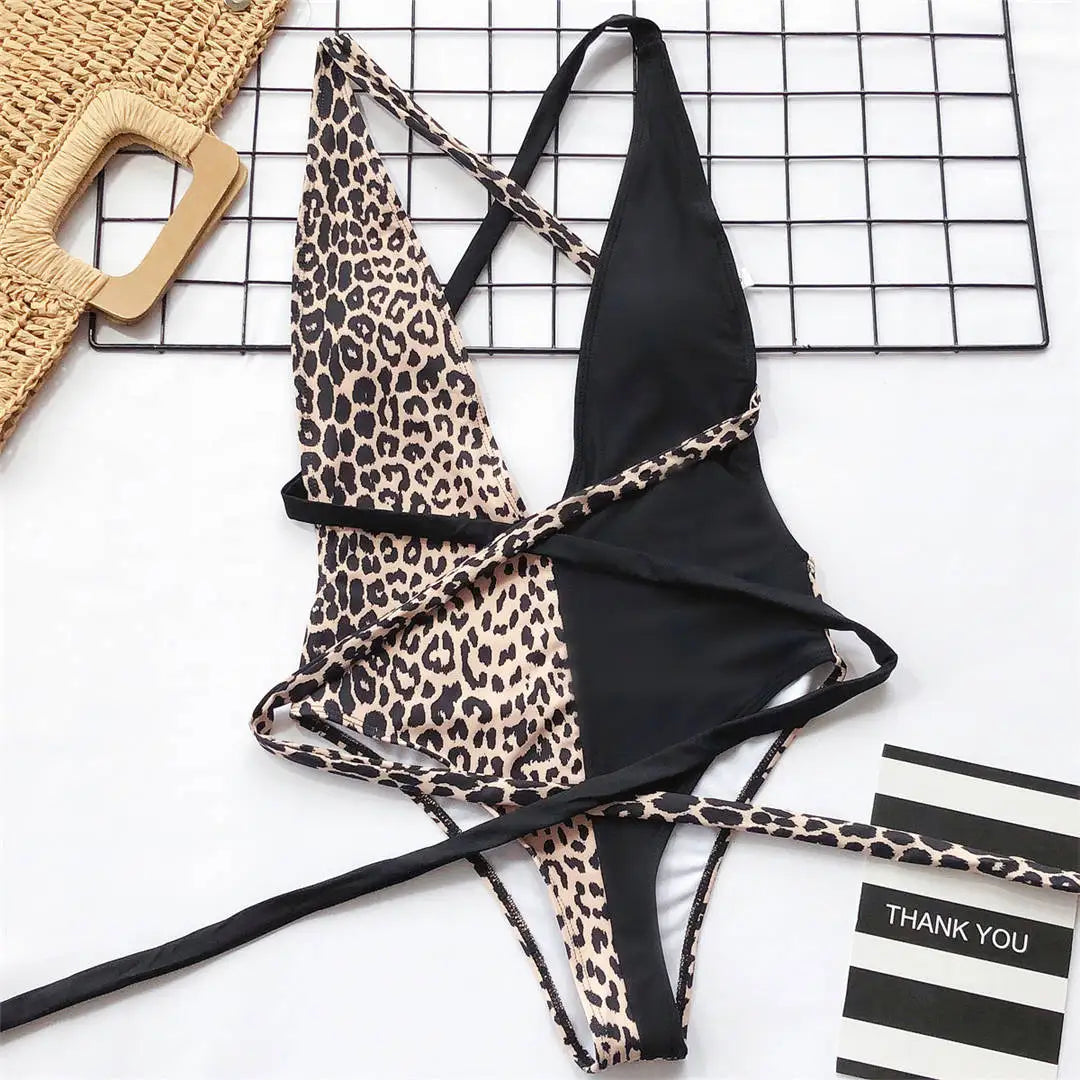 Maillot de Bain 1 Pièce Femme – Léopard et Décolleté V