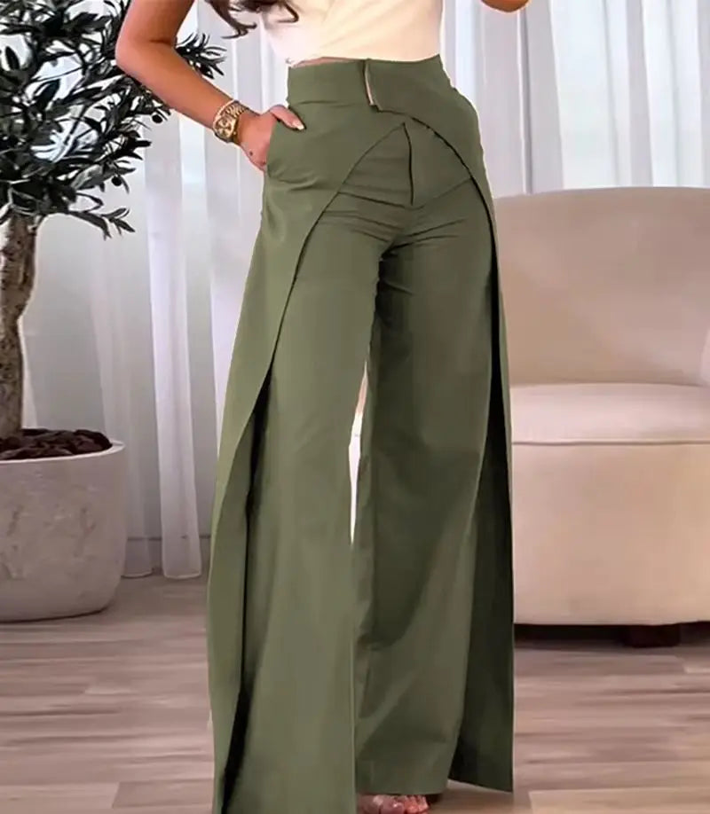 Pantalon large femme taille haute avec ceinture