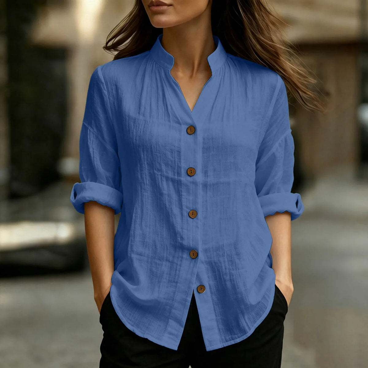 Chemisier Femme – Coton et Lin, Col Montant