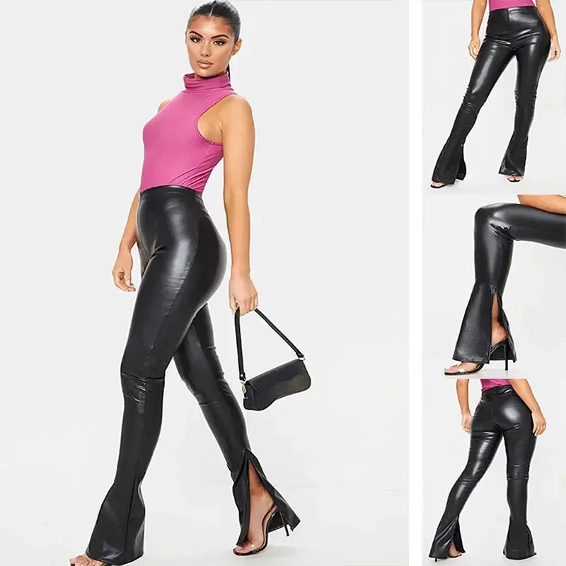 Pantalon en Similicuir à Zips aux Chevilles