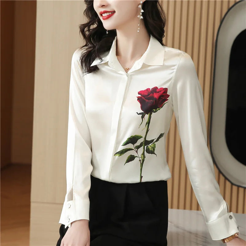 Chemise Blanche Femme – Manches Longues et Imprimé