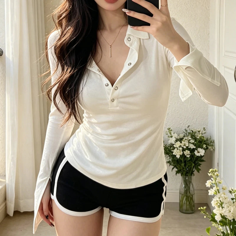 T-shirt Polo Ajusté Femme – Manches Longues