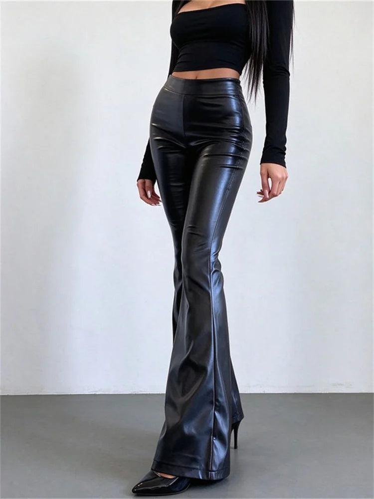 Pantalon Évasé Taille Haute Noir – Style Élancé