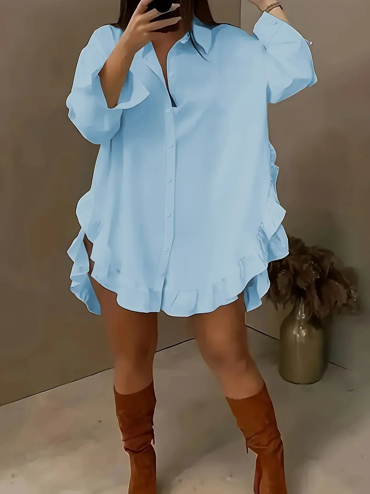 Chemise Longue Ample Femme – Ourlet à Volants