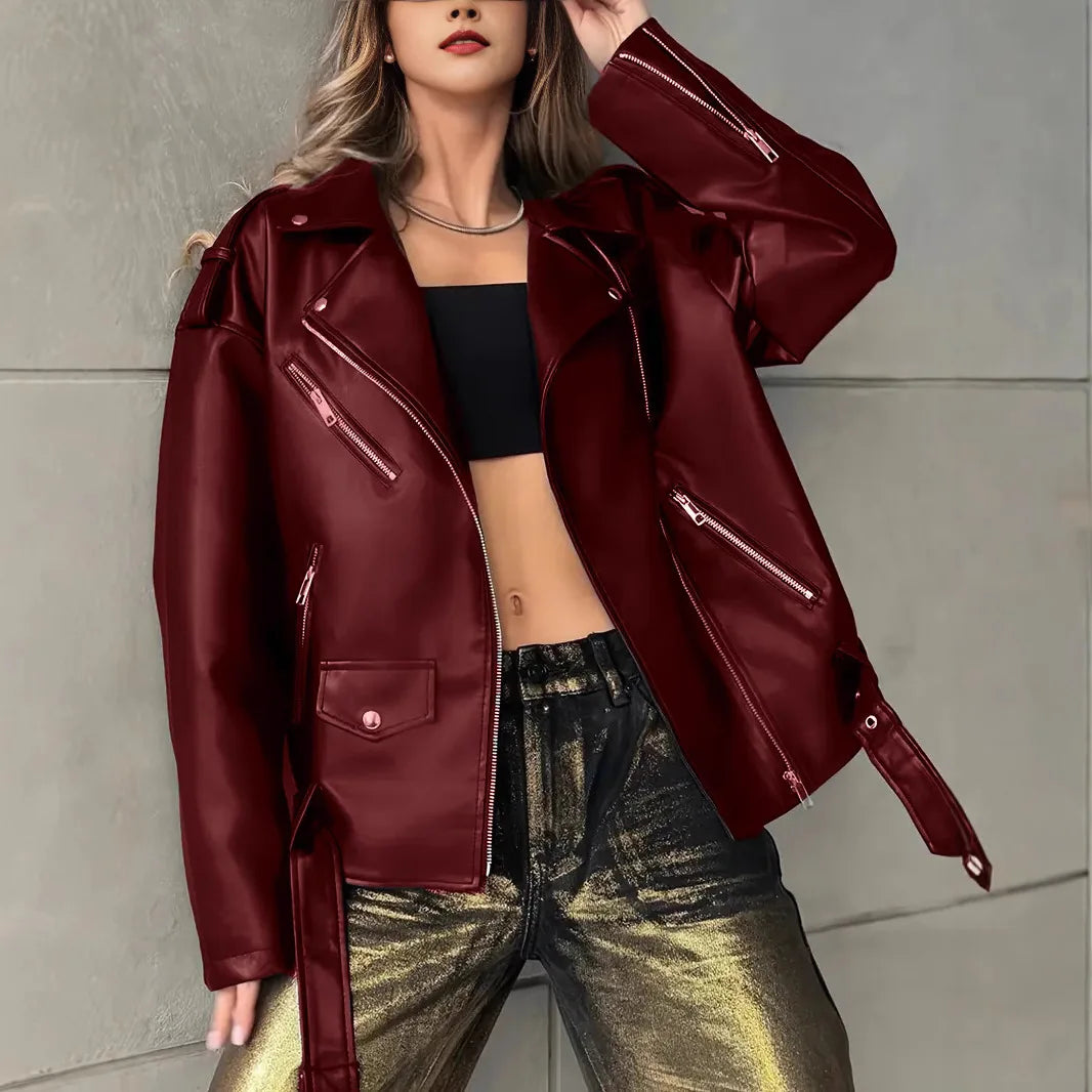 Veste Courte Femme – Similicuir et Ceinture