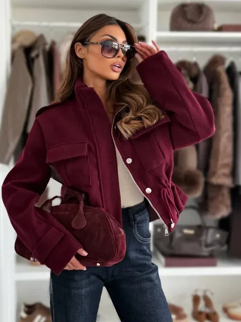 Veste d’Hiver Femme – Plissée à Col Rabattu