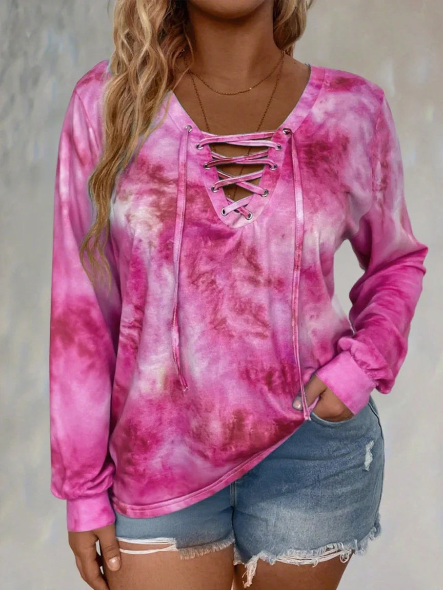 T-shirt Tie-Dye Femme – Manches Longues et Laçage