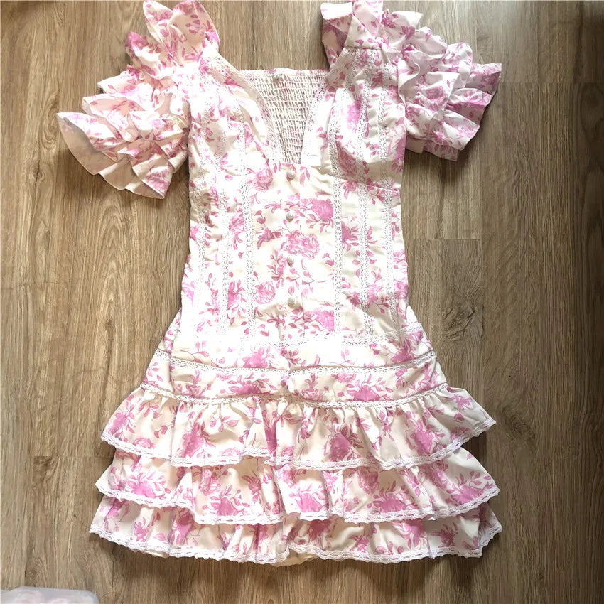 Mini-Robe Rose Femme – Manches Courtes et Col V