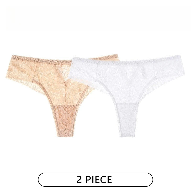Lot de 2 Culottes Femme – Dentelle Brodée Taille Basse