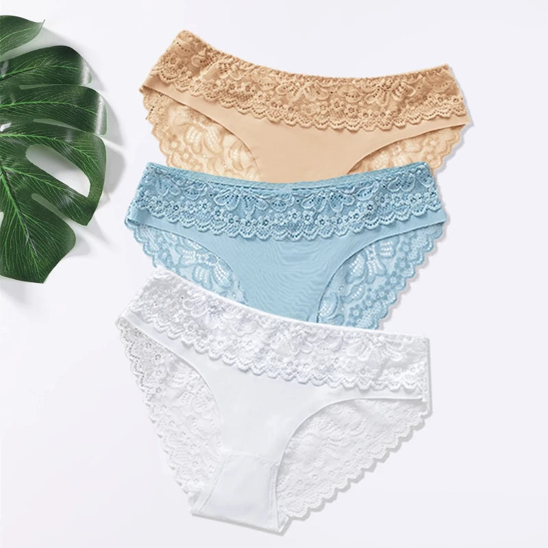 Lot de 3 Culottes Femme – Dentelle et Taille Basse
