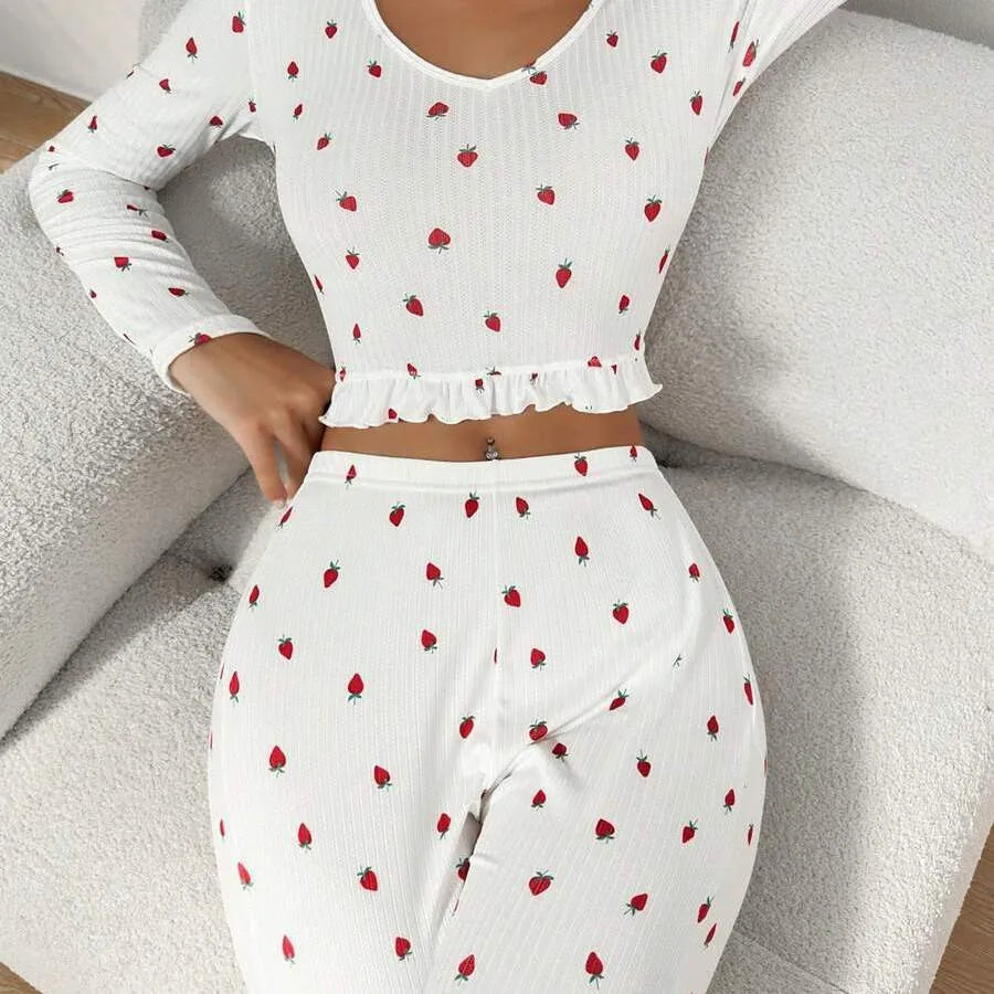 Pyjama à Fraises Femme – Ensemble Haut et Pantalon