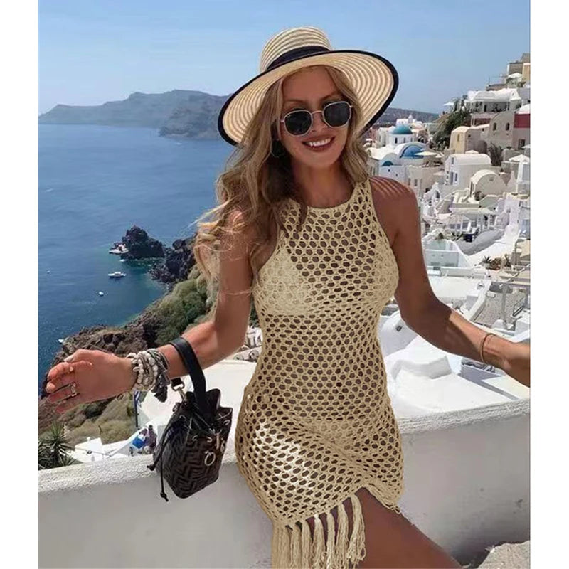 Robe de Plage Femme – Crochet Blanc et Franges
