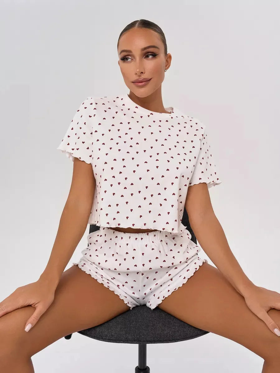 Pyjama d’Été Femme – Imprimé Cœurs