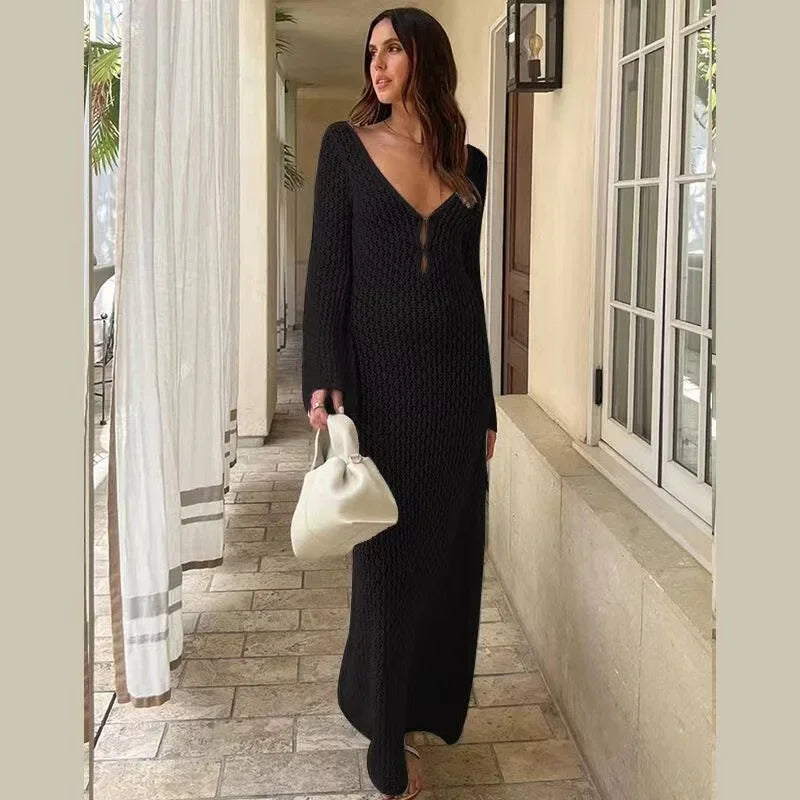 Robe Longue de Plage en Maille Femme