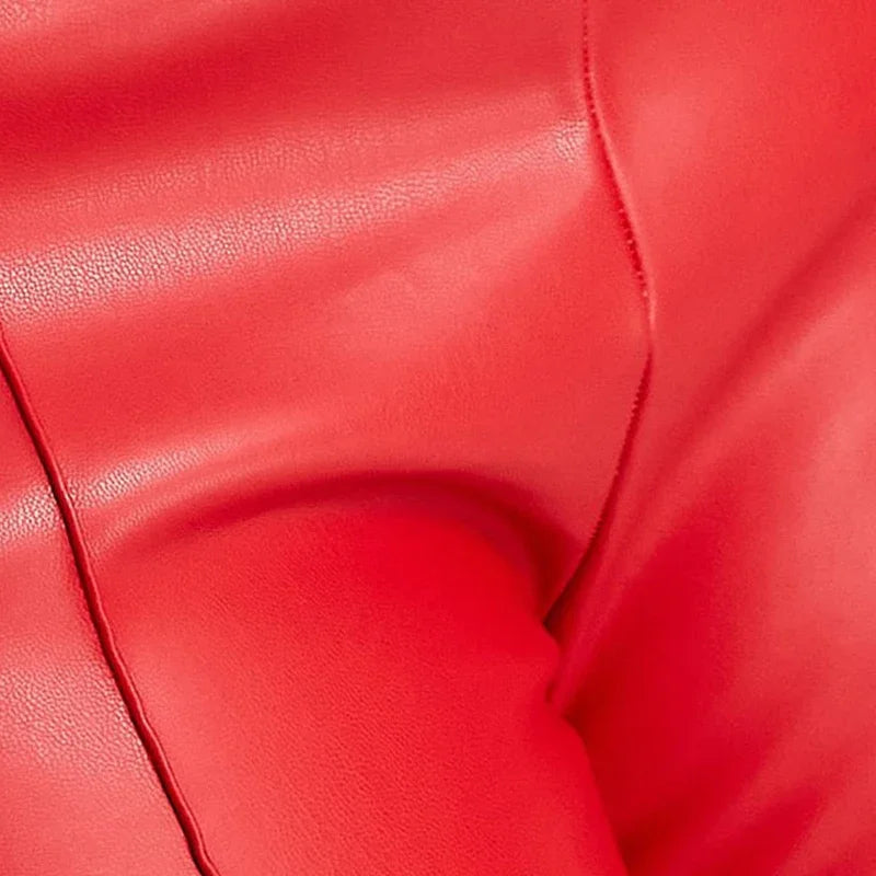 Pantalon Grande Taille en Similicuir à Taille Élastique