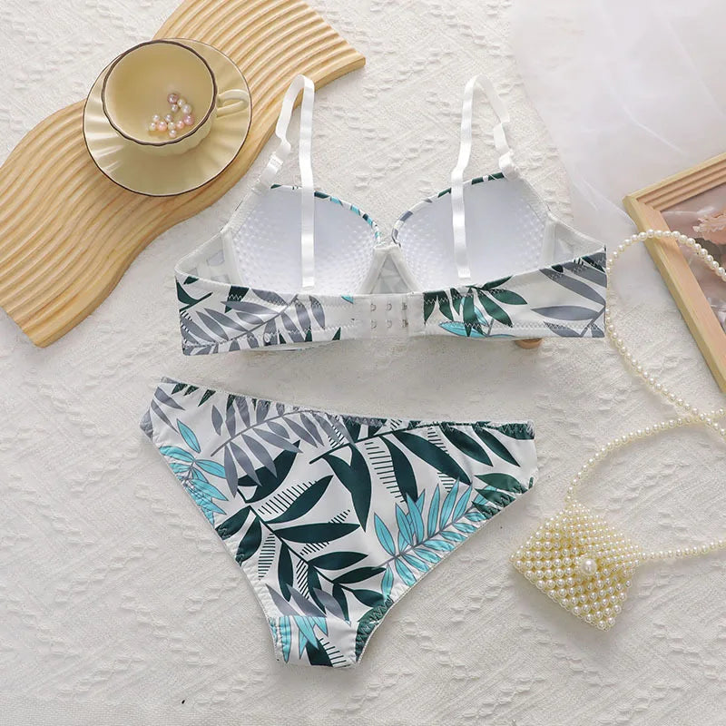 Ensemble Lingerie Femme – Soutien-Gorge Push-Up et Culotte Florale