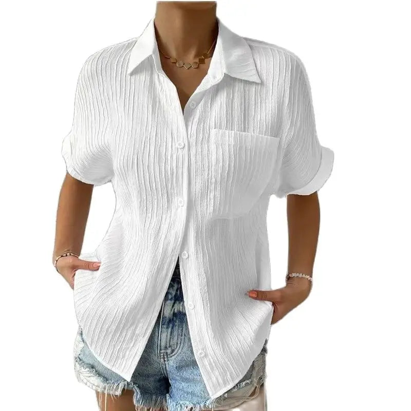 Chemisier de Plage Femme – Manches Courtes Brodées