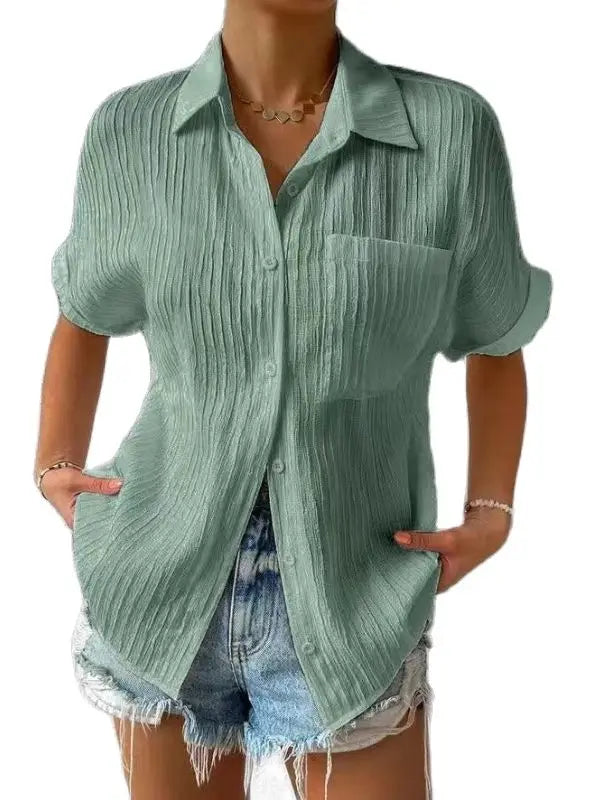 Chemisier de Plage Femme – Manches Courtes Brodées