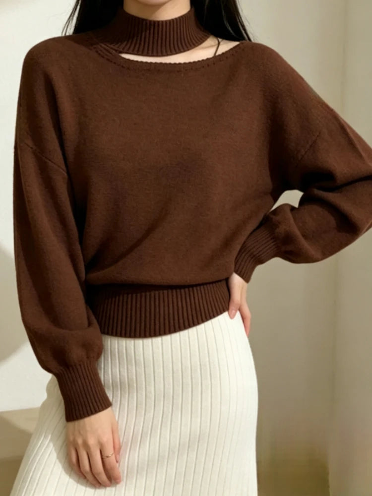 Pull en Maille Femme – Col Bateau et Épaules Dénudées