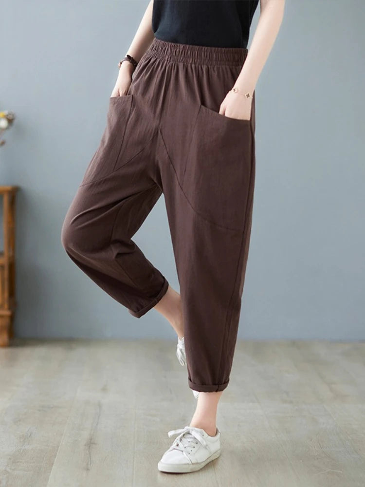 Pantalon Harem Femme – Plissé, Ample et Taille Élastique