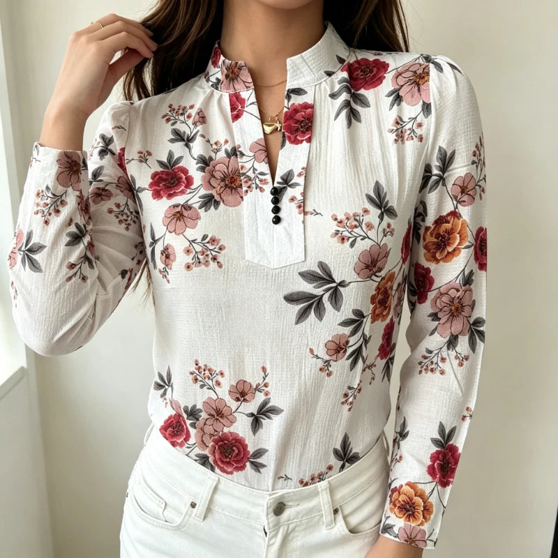 Chemise Fleurie Femme – Col Montant et Style Français