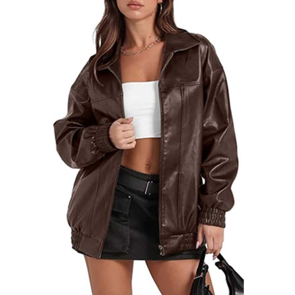 Veste Femme Effet Cuir PU – Fermeture Zippée