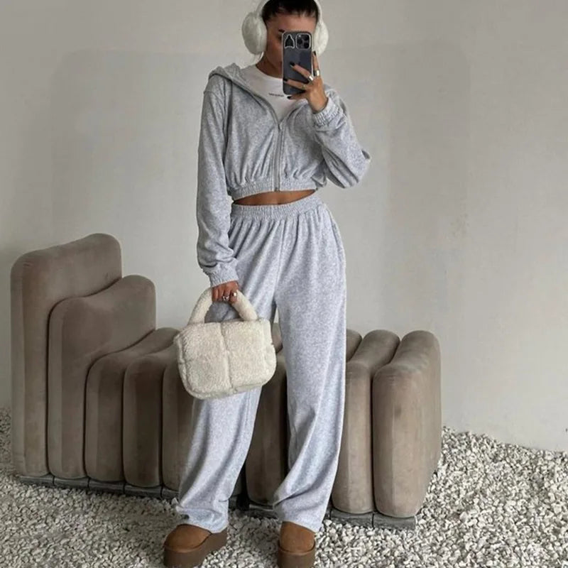 Ensemble 2 Pièces Femme – Cardigan à Capuche et Pantalon